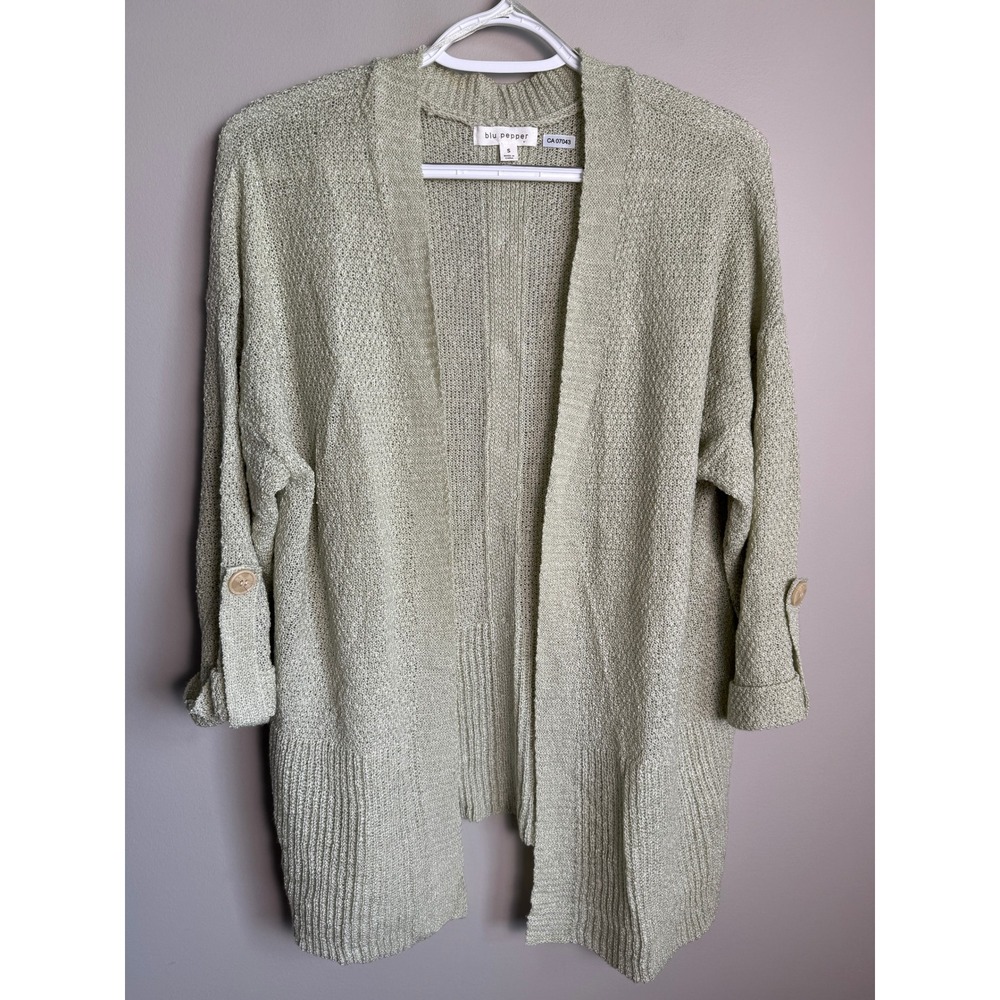 Blu Pepper Womens Pale Pistachio Green Cardigan S Boho Coastal Open Front Fairy